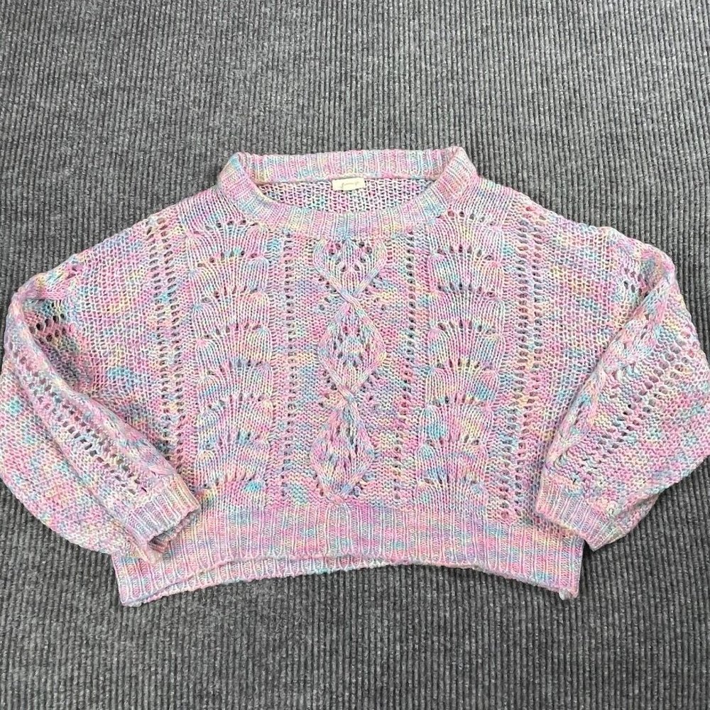 Debut Sweater Womens Small S/M Purple Rainbow Open Knit Lightweight Short Casual